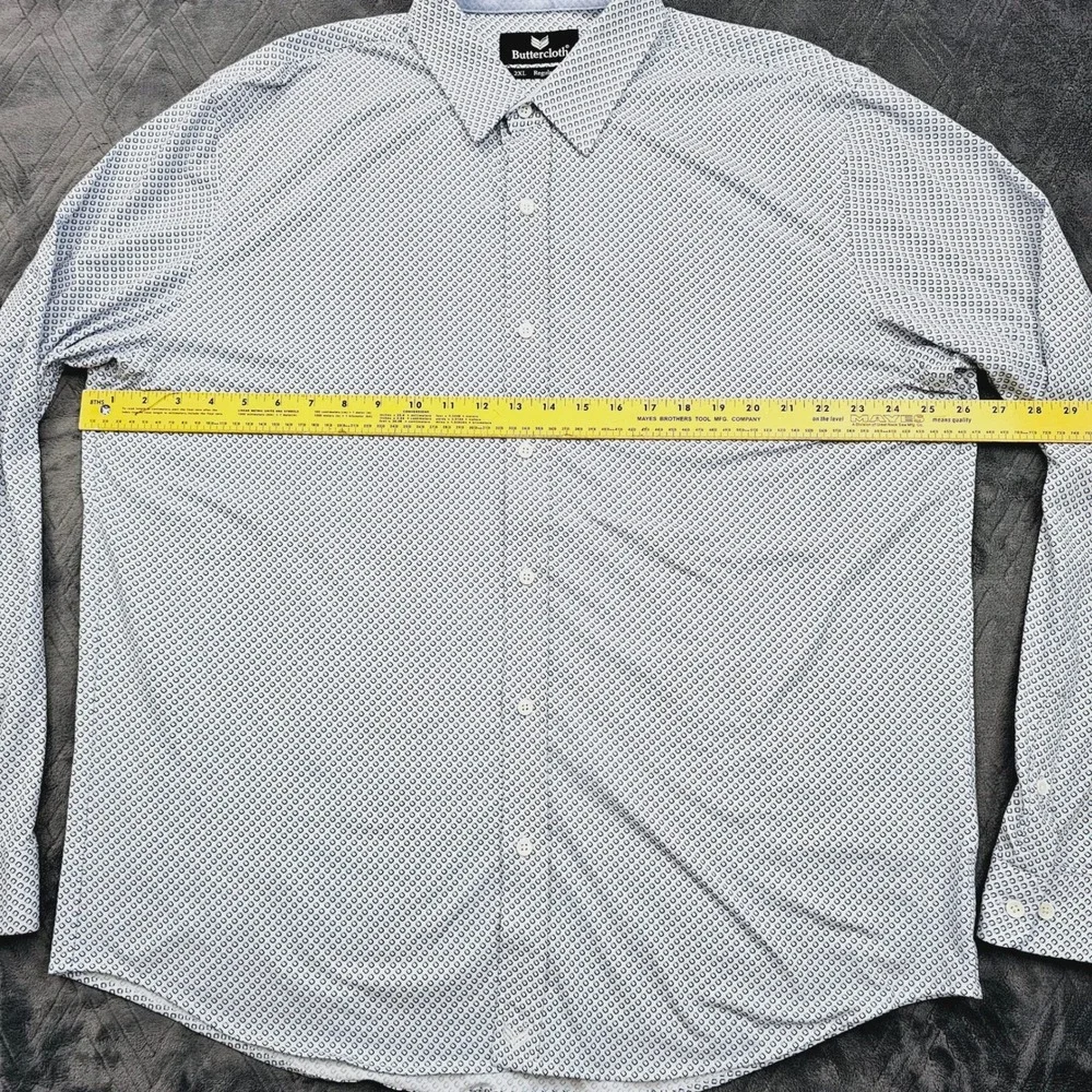 Buttercloth Button Up Shirt Mens 2XL White Blue Icy Cotton Geometric Regular Fit